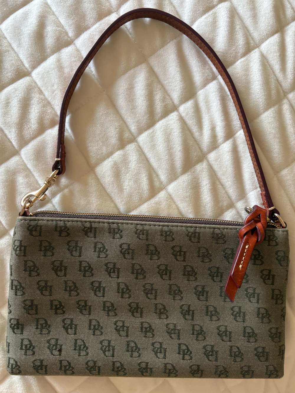 Dooney & Bourke Green Monogram Wristlet/purse with Brown Leather Trim - Picture 12 of 12
